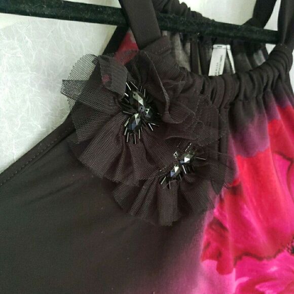 Studio Y Tank Top Black Red Maroon Floral Feminine USA Y2k 90's Women's Size S - Picture 5 of 11